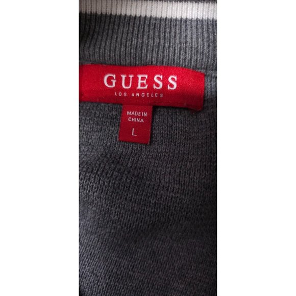 Guess Los Angeles Denim Mens Large Grey Spellout 1/4 Zip Cotton Sweater - Picture 11 of 13